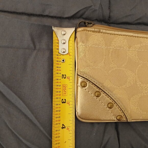 Coach Wristlet in Gold Signature trimmed with Gold Leather and Studs - Picture 6 of 8